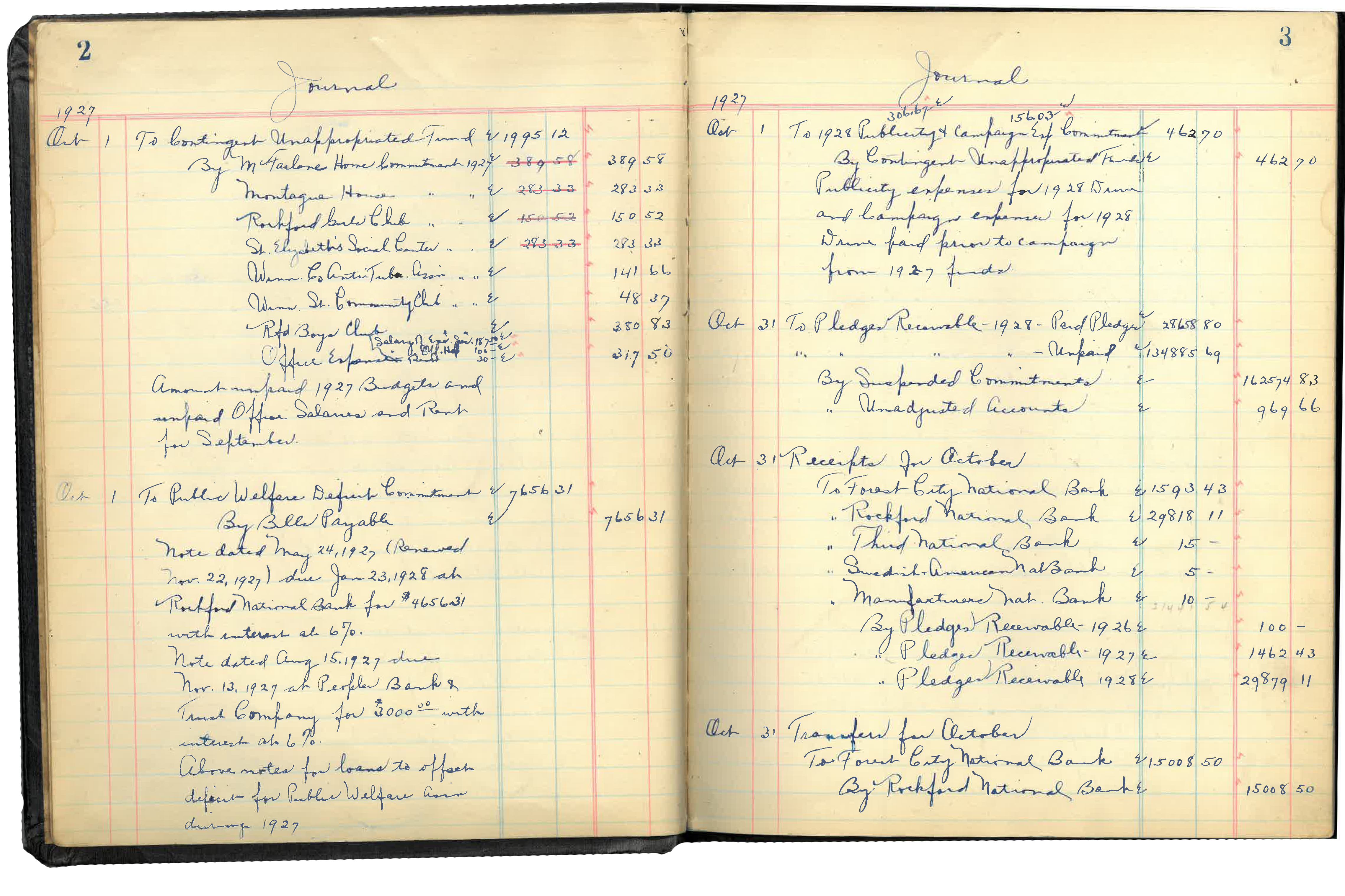 Handwritten financial journal from 1927