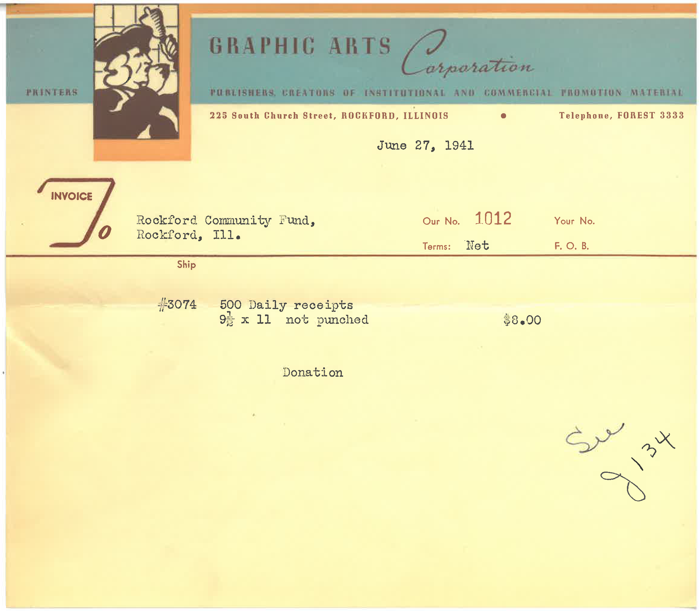 Graphic Arts Corporation invoice, 1941