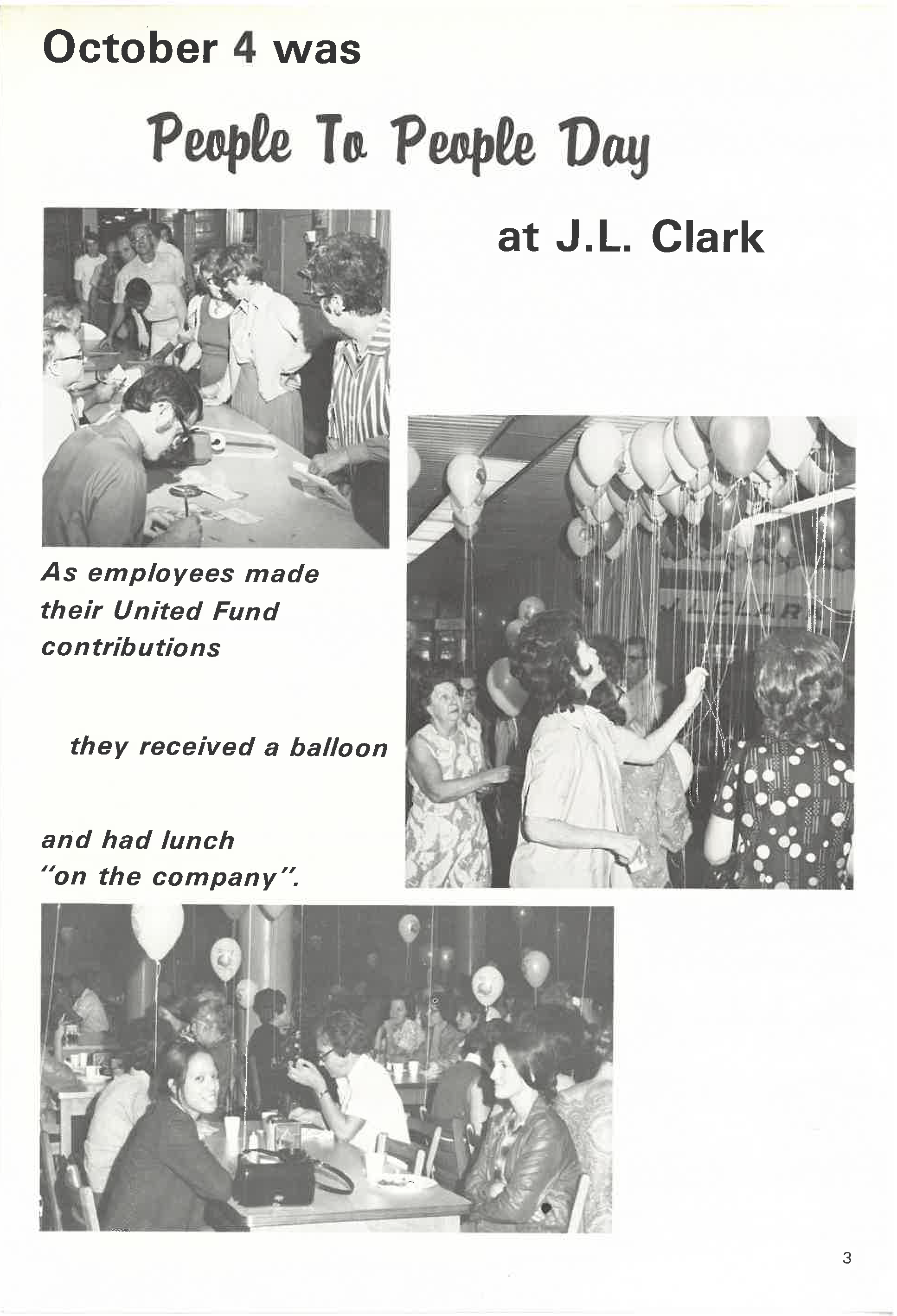 J. L. Clark People to People Day United Way campaign, early 1970's